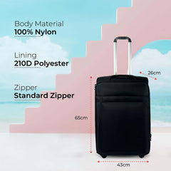 Kuber Industries 24inch Strong & Lightweight Cabin Trolley Bags with 360 Degree Rotating Wheels | Expandable Carry-On Cabin Luggage Suitcase | Bags for Travelling | Black