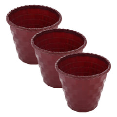 Kuber Industries Brick Flower Pot|Durable Plastic Flower Pots|Planters for Home D cor|Garden|Living Room|Balcony|6 Inch|Pack of 3 (Maroon)