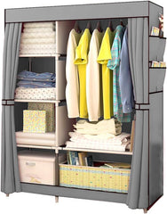 Kuber Industries Foldable Wardrobe for Clothes|Non Woven 2 Door Portable Clothes Rack|4 Shelves Almirah for Clothes-Pack of 3 (Grey)