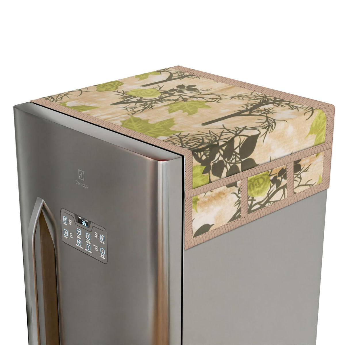 Kuber Industries Fridge Top Cover | Fridge Top Cover with Pockets | Refrigerator Top Cover for Kitchen | Fridge Top Cover with 6 Utility Pockets | Tree Kniting Fridge Cover | Green