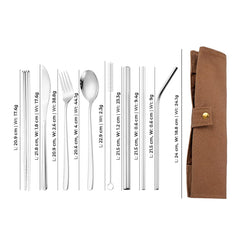 Kuber Industries 7 Pcs Utensil Set | Travel Camping Cutlery Set | Stainless Steel Flatware Set with Bag | Travel Organizer Utensil Set | Durable and Practical | Brown Cover