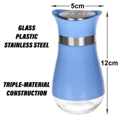 Heart Home Salt Shaker Box | Stainless Steel Pepper Shaker Box | Chilli Flakes Seasoning Sprinkler Box | Namak Daani | Dining Table Masala Box Dabbi | Pack of 3 | Blue
