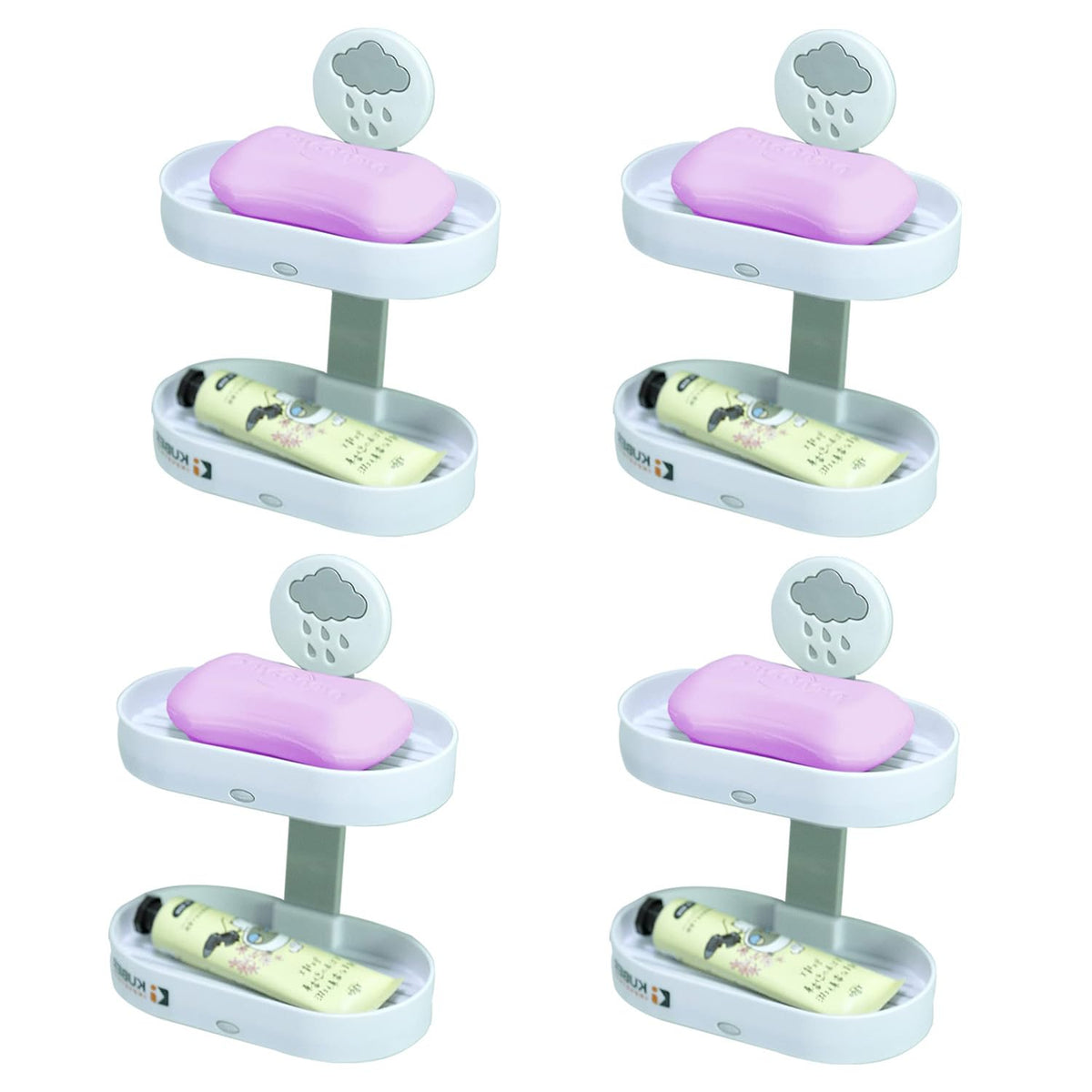 Homestic Pack of 4 Two Tier Hanging Soap Case|Self Adheshive Waterproof Drainage Design|Space Optimizing|Multi Utility Sink Organizers|CM02|White