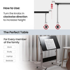 Heart Home Space-Saving Wooden Oblong Foldable Table with Tablemate Finish with Wheels | Portable & Manual Height Adjustable Laptop Tables for Work from Home | 80480BLK-Black & Grey