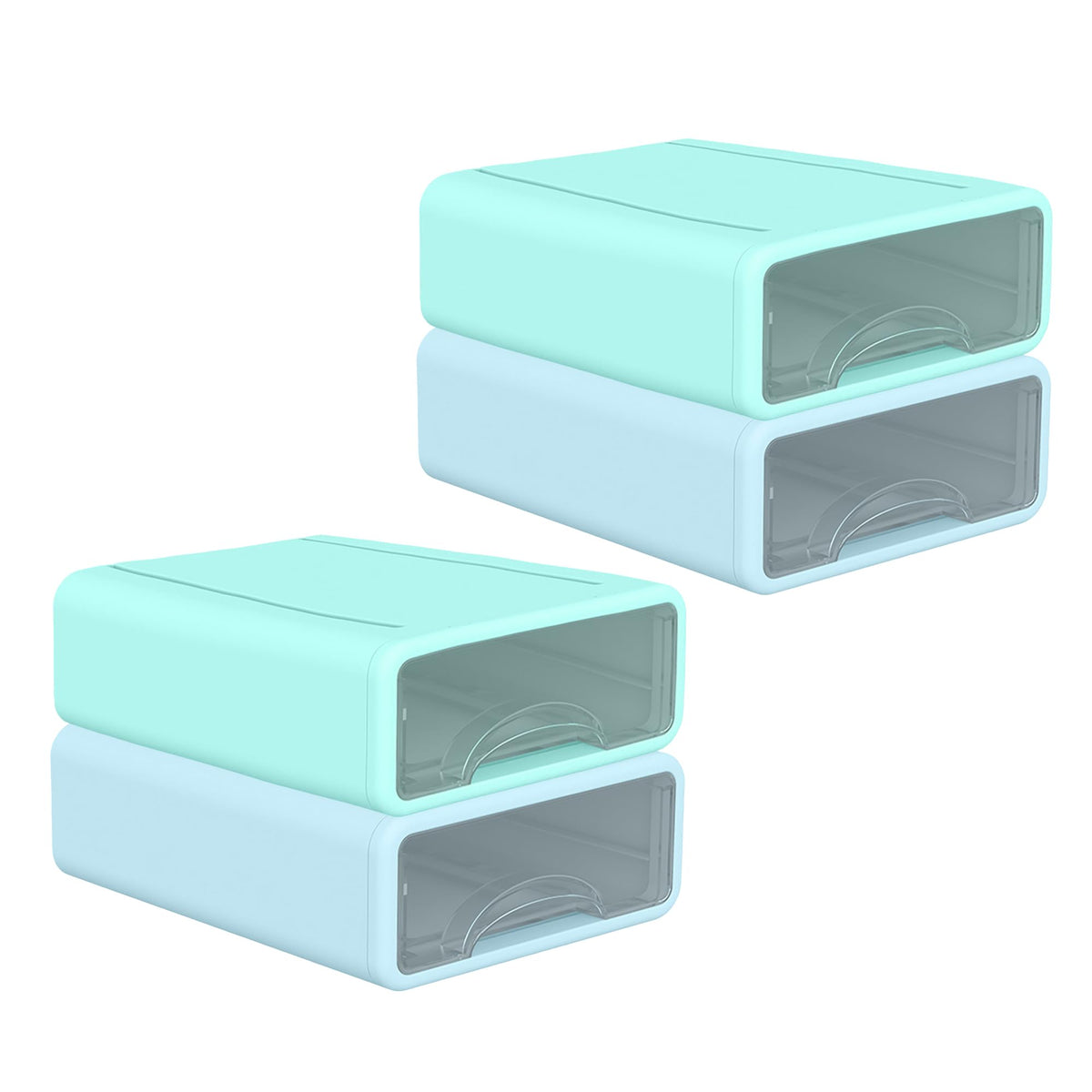 Kuber Industries (Set of 4) Stackable Stationary Organizers Drawer with Translucent for Home, Office & Makeup Suppliance | Desktop Storage Box Table Organiser, JSNH604L-1BG | Blue & Green