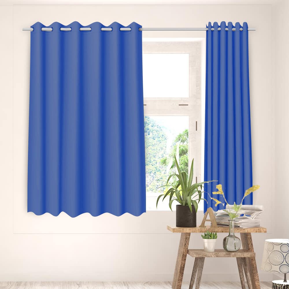 Kuber Industries Set of 2 100% Darkening Black Out Curtain I 5 Feet Window Curtain I Insulated Heavy Polyester Solid Curtain|Drapes with 8 Eyelet for Home & Office (Blue)