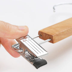 Kuber Industries Hanger|Steel Adjustable Clips|Wooden Natural Finish Closet Hanger with Swivel Hook for Clothes & Classical Lifestyle|Pack of 3 (Brown)