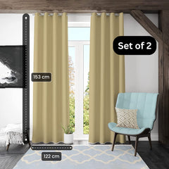 Kuber Industries Set of 2 100% Darkening Black Out Curtain I 7 Feet Door Curtain I Insulated Heavy Polyester Solid Curtain|Drapes with 8 Eyelet for Home & Office (Gold)