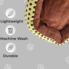 Kuber Industries Dog & Cat Bed|Soft Plush Top Pet Bed|Oxford Cloth Polyester Filling| Washable Dog Bed|Circular Cat Bed with Rise-Edge Pillow|QY039YC-M|Yellow & Coffee(Pack of 6)