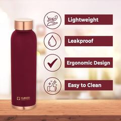 Kuber Industries Copper Water Bottle | BPA Free, Non Toxic | Leakproof, Durable & Lightweight | with Added Health Benefits of Copper | Ergonomic Design & Easy to Clean | Maroon| 950 ml (Pack of 5)