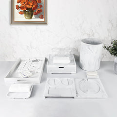 Kuber Industries Premium 6 Pcs Polyresin Bathroom Accessories Set | Soap Dish, Tray, Towel Tray, Kettle Tray, Amenity Box | Moisture Resistant Kitchen Set | Non Fragile | Scratch Proof White Kit
