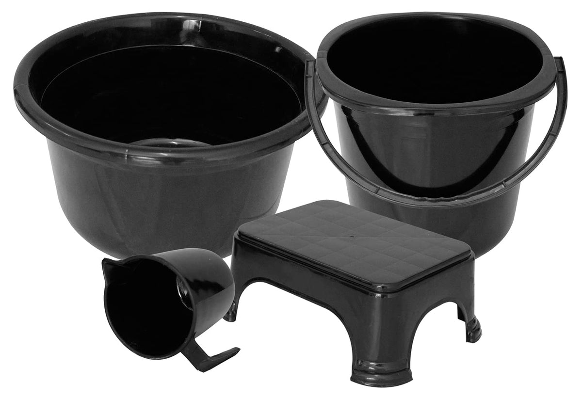 Kuber Industries 4 Pieces Plastic Bucket, Stool, Mug & Tub Set (Black)