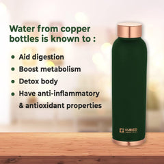 Kuber Industries Copper Water Bottle | BPA Free, Non Toxic | Leakproof, Durable & Lightweight | with Added Health Benefits of Copper | Ergonomic Design & Easy to Clean | Green| 950 ml (Pack of 2)