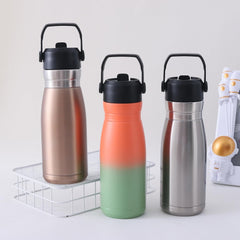 Kuber Industries Pack of 2 Vacuum Insulated Water Bottle | Stainless Steel Sipper Bottle with Handle | Hot & Cold Water Bottle | Leakproof, BPA Free, Rustproof | 780 ML | Orang & Green