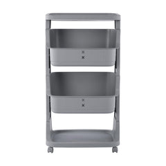 Kuber Industries Pack of 2 Adjustable Storage 3 Tier Shelf | Rolling Shelf | Multipurpose | Book, Kitchen, Laundry Storage Rack| MC2018-37 | Grey