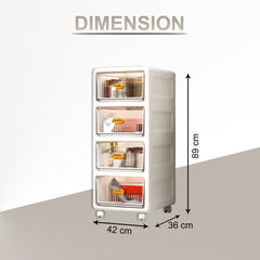 Kuber Industries (Set of 5) Single Door Cupboard for Clothes with 360 Degree Wheels - Thin Plastic Almirah for Baby Items, Kids Toys, Storage - White