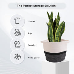 Kuber Industries Cotton Woven Storage Basket With Handle|Shelf Basket Hamper|Organizer for Toys, Socks, Cosmetic|Capacity 8.6 L|Pack Of 5|Multicolor|