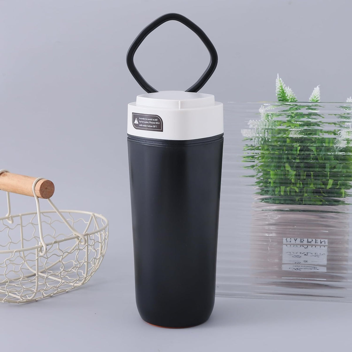 Urbane Home Anti-Fall Insulated Coffee Tumbler with Suction Bottom | Leak-Proof Stainless Steel Tumbler | Coffee Tumbler with Lid and Handle | 480 ML | Black