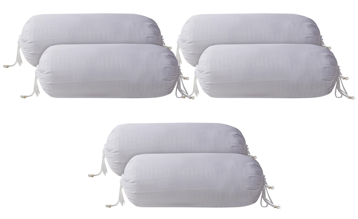 Heart Home Linning Design Cotton Bolster Cover- Set of 6, 16"x32" (White)-44HH0169