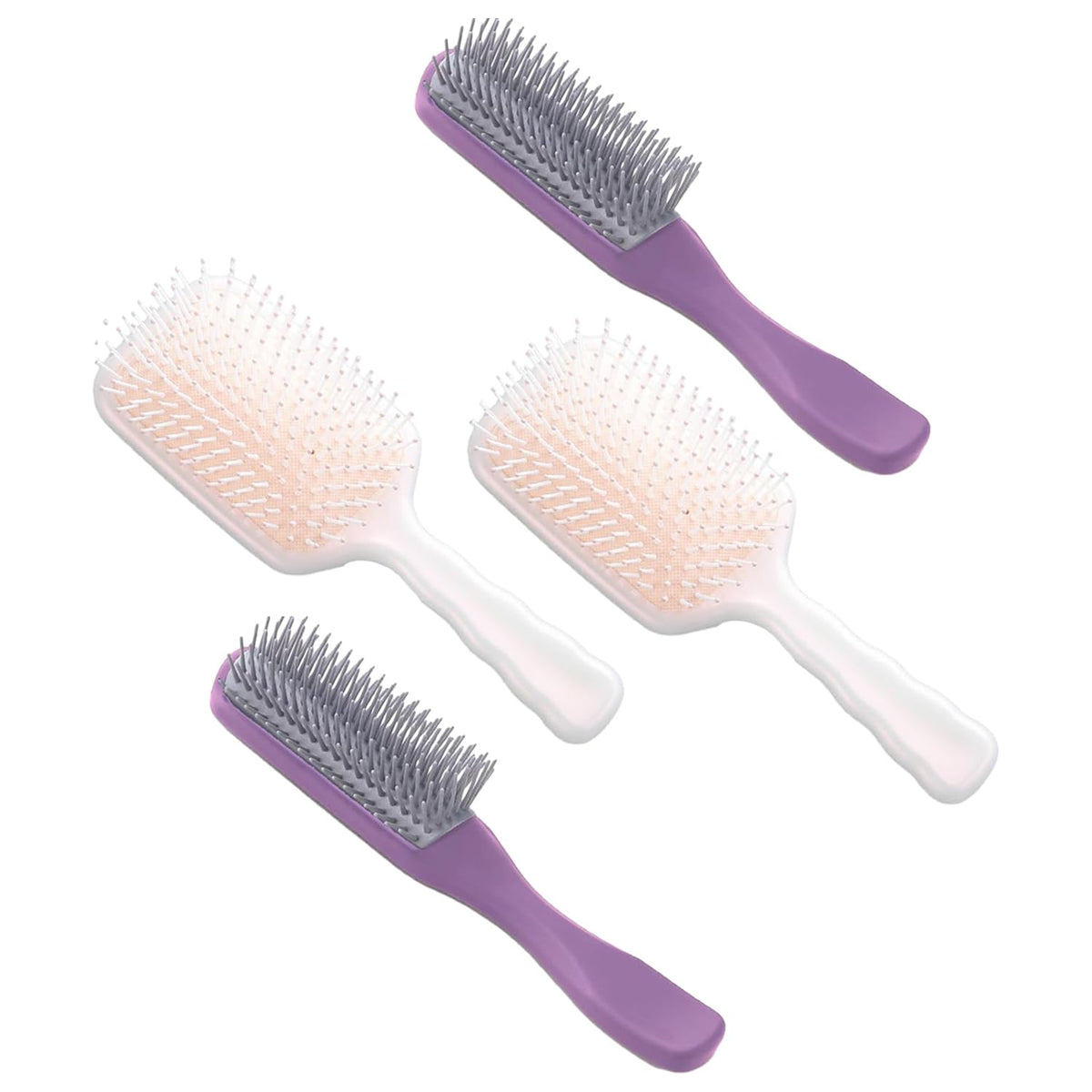 Kuber Industries Hair Brush | Flexible Bristles Brush | Hair Brush with Paddle | Straightens & Detangles Hair Brush | Suitable For All Hair Types | Hair Brush Styling Hair | Set of 4 | Beige & Purple