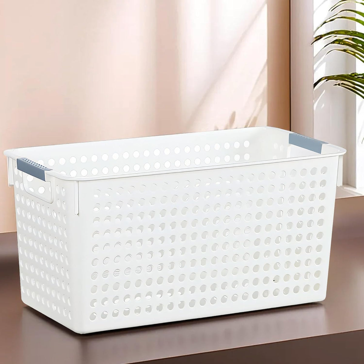 Urbane Home Shelf Baskets 17.5 cm Height | Plastic Storage Basket for Kitchen Fruits Vegetables Toys | Multipurpose Utlility | Attractive Design | White