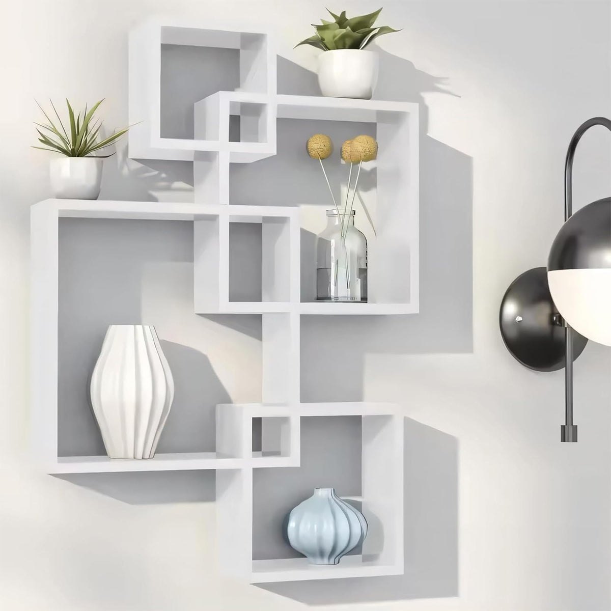 Kuber Industries Wooden 4 Intersecting Wall Mount Wooden Wall Shelf for Bedroom & Living Room | DIY Assembly Book Shelves for Home Library | Wall Rack Shelf for Decor | White