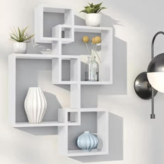 Kuber Industries Wooden 4 Intersecting Wall Mount Wooden Wall Shelf for Bedroom & Living Room | DIY Assembly Book Shelves for Home Library | Wall Rack Shelf for Decor | White