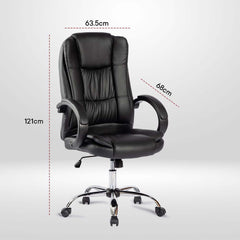 Kuber Industries Ergonomic Leather Office Chairs for Work From Home | Comes with Manual Height Adjustable, Armrest, Headrest & Lumbar Support | Comfy Study Chair for Students with Wheels | Black