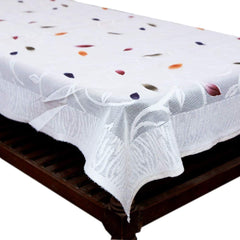 Kuber Industries Leaf Design Cotton 6 Seater Rectangular Dining Table Cover - White - Ctktc022308