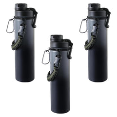 Kuber Industries Water Bottle | Steel Water Bottle for Daily Use | Vacuum Insulated Flask Water Bottle with Rope | Hot & Cold Water Bottle | 720 ML | LX-230603 | Pack of 3 | Black & Gray
