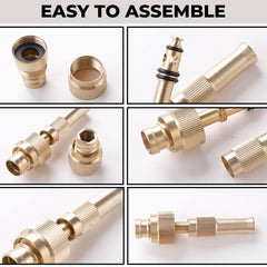 Kuber Industries Nozzle For Water Pipe|Comfortable Grip|Multiple Spray Modes|Brass Nozzle Water Spray Gun For ½” Water Pipe|Pipe Nozzle For Car Wash,Gardening,& Other Uses|LH-8068|Golden (Pack Of 2)