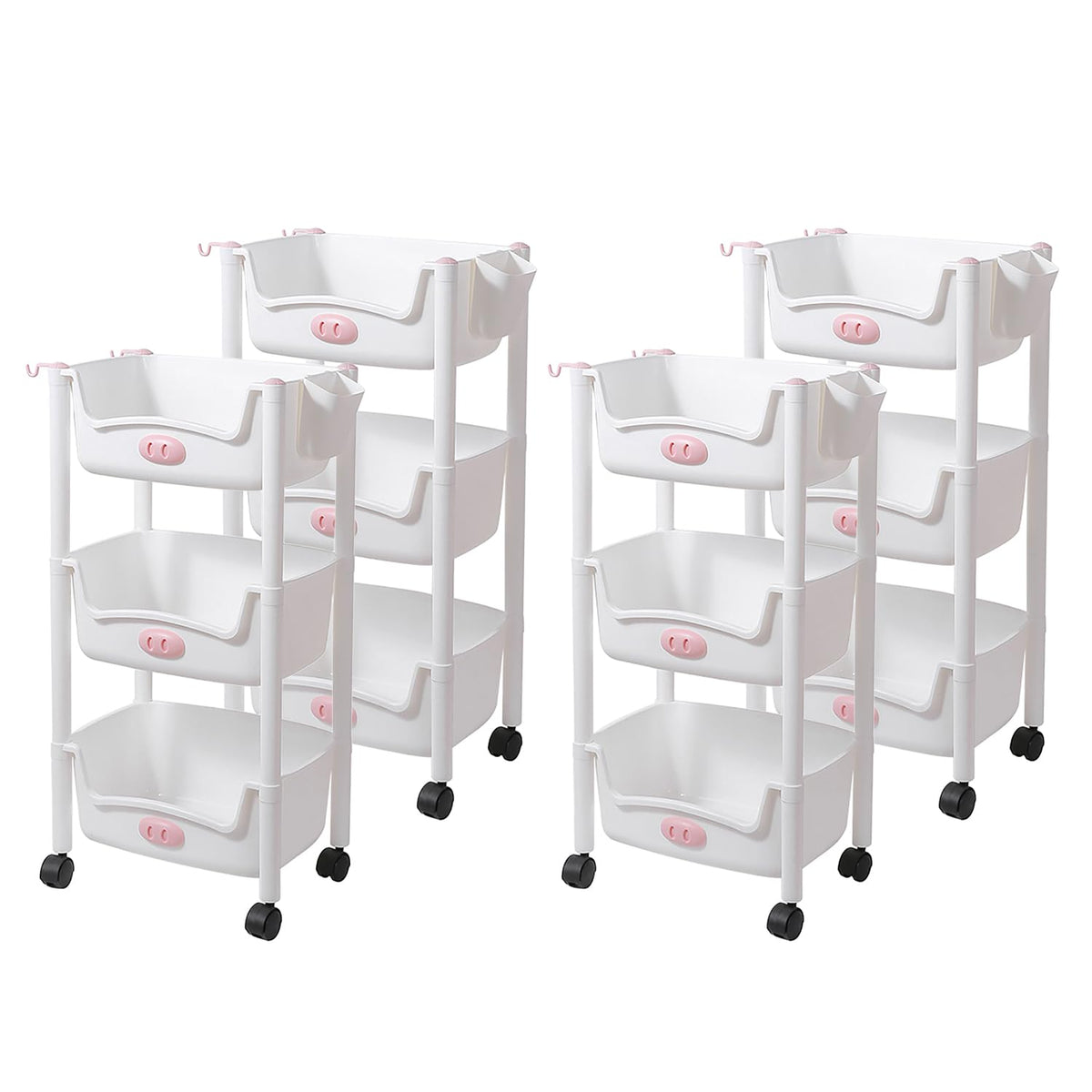 Kuber Industries (Set of 4) Slim Storage Organizer Rack | 3-Layer Rack for Storage | Laundry Organizers and Storage Racks | Side Rack for Kitchen | White