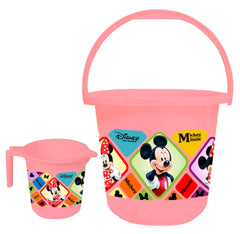 Kuber Industries Disney Mickey Minnie Print 2 Pieces Unbreakable Virgin Plastic Bathroom Bucket with Mug Set- Pink, (1 Pc 16 LTR Bucket & 1 Pc 500 ML Mug) -HS_35_KUBMARTS17922