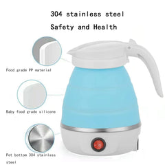 Homestic Foldable Electric Kettle 600 ML | Silicone Body With 304-Stainless Steel Base | Leak Proof Design | Multipurpose Portable Electric Kettle for Travel, Office & Home | 600W | Blue