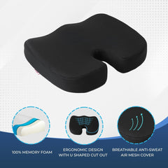 Kuber Industries Chair Cushions for Sitting | Piles Pillow Support & Pain Relief Seat | Height Increase Sitting Cushion for Driver | Tailbone Pain Relief Cushion for Office Chair | MD-S1-Black