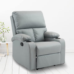 Heart Home PU Leather Extra Comfortable Single Recliner Sofa Chair for Relax | Adjustable Postions Manual Recliners for Home Theater, Living Room Chair 1 Seater | Solid - Gray