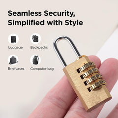 Urbane Home 4-Digit Code Combination Brass Lock | Number Lock | Portable Luggage Lock | Travel Lock for Briefcase, Laptop Bags (Pack of 2)