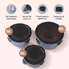 Urbane Home Stainless Steel Kitchen Containers With Lid Set of 3-350ml, 550ml & 850ml | Multipurpose Air Tight Food Storage Containers, Kitchen Organizer And Lunch Boxes For Office/School/College