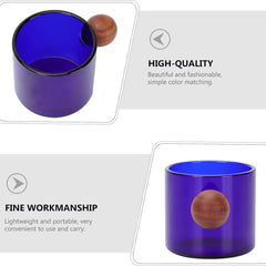 Kuber Industries 2 Pcs Borosilicate Glass Coffee Cups | Cup with Wooden Ball Handle | High Heat Resistant | Microwave and Dishwasher Safe | 120 ML | Pack of 1 | Blue