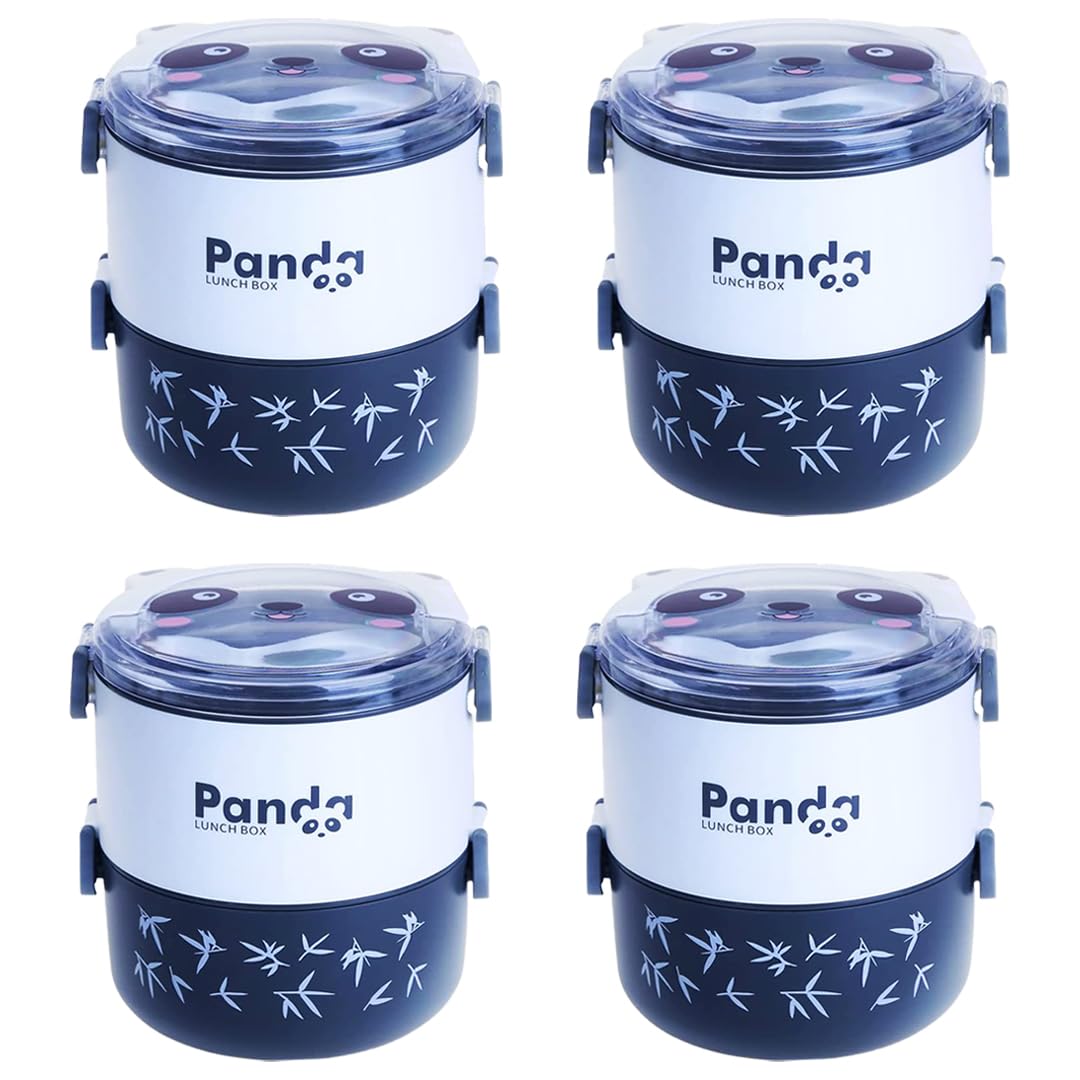Kuber Industries Insulated Lunch Box with 2 Compartments|100% BPA Free, Food Grade ABS Plastic|Leakproof & Spill Proof|Dishwasher & Microwave Safe Lunch Box|2000 ML|HX0043347|Pack of 4|Black & White