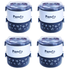 Kuber Industries Insulated Lunch Box with 2 Compartments|100% BPA Free, Food Grade ABS Plastic|Leakproof & Spill Proof|Dishwasher & Microwave Safe Lunch Box|2000 ML|HX0043347|Pack of 4|Black & White