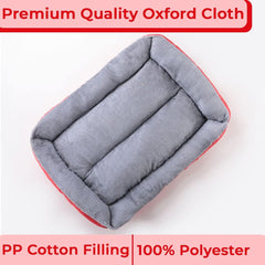 Kuber Industries Pack of 3 Dog & Cat Bed|Super Soft Plush Top Pet Bed|Oxford Cloth Polyester Filling|Machine Washable Dog Bed|Rectangular Cat Bed with Rise-Edge Pillow|QY036R-M|Red