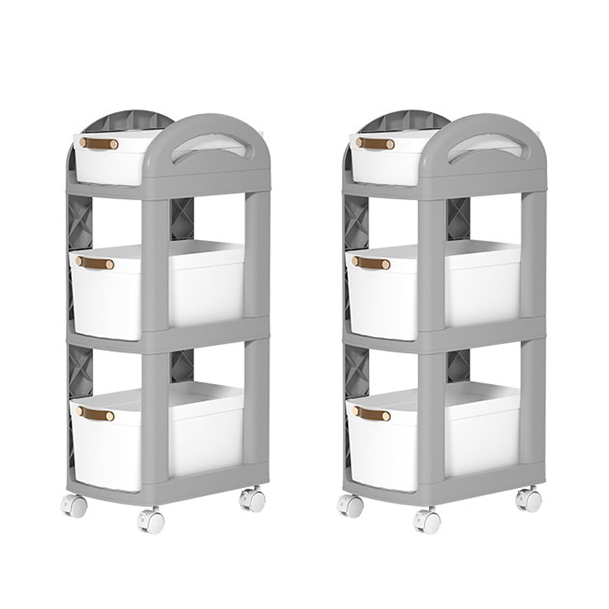 Kuber Industries Pack of 2 Multipurpose Trolley Storage Organiser | 3 Layer Shelf | Trolley with Wheels for Kitchen Accessories | Large Capacity, Easy installation, Space Saving | 812|Gray