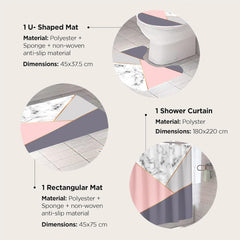 Urbane Home 7 Feet Shower Curtain & 2 Pcs Bathmat I Anti Slip I Quick Dry I Waterproof I Easy-Slide Curtains I Bath Decor I Multicolour