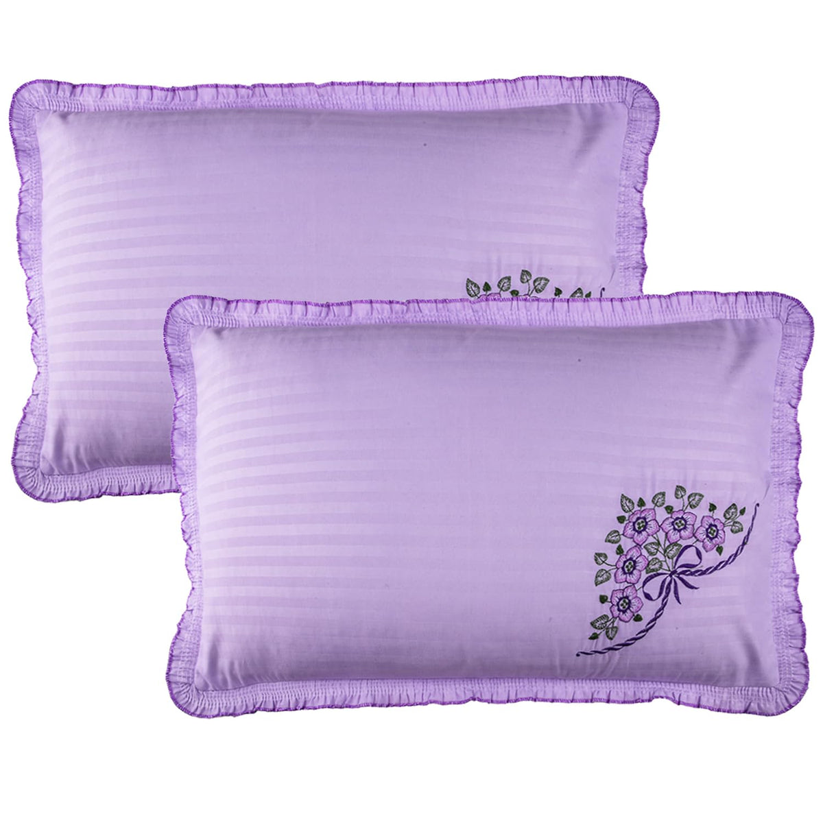 Heart Home Pillow Cover | Cotton Pillow Cover Set | Cushion Pillow Cover Set | Pillow Cover Set for Bedroom | Lining Embroidery Pillow Cover Set | 2 Piece Set | Purple
