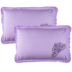 Heart Home Pillow Cover | Cotton Pillow Cover Set | Cushion Pillow Cover Set | Pillow Cover Set for Bedroom | Lining Embroidery Pillow Cover Set | 2 Piece Set | Purple