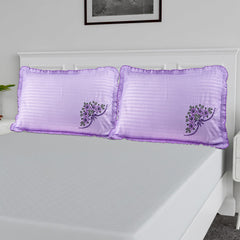 Heart Home Pillow Cover | Cotton Pillow Cover Set | Cushion Pillow Cover Set | Pillow Cover Set for Bedroom | Lining Embroidery Pillow Cover Set | 2 Piece Set | Purple