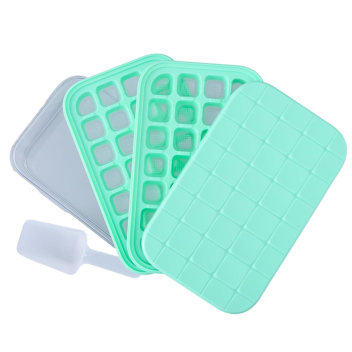 Urbane Home 2 Layer Ice Cube Trays with Storage Box & Ice Scoop | 56 Compartments | One Press Demolding | Ice Cubes for Whiskey Cocktails Mocktails Soft Drinks | BPA Free | Aqua