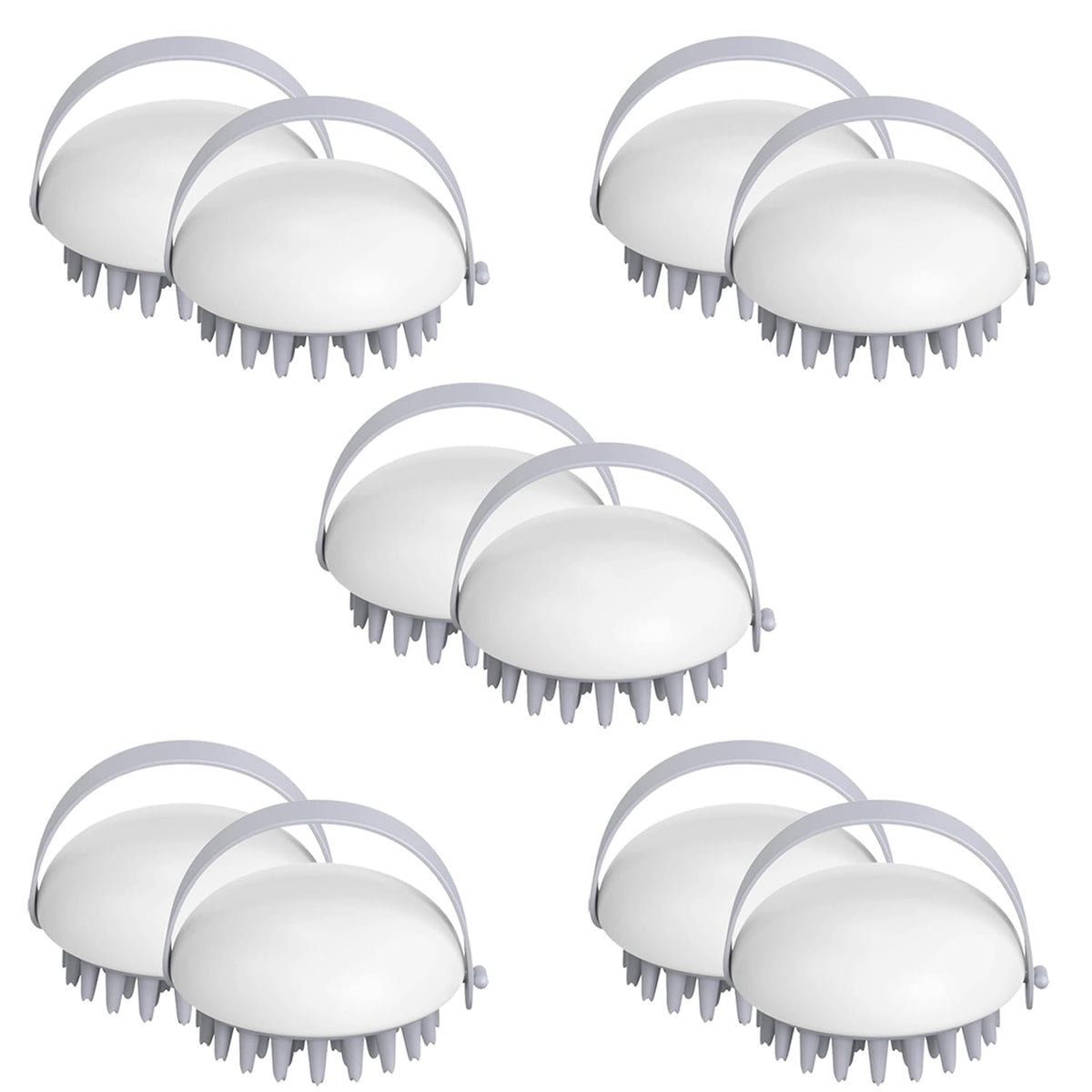 Kuber Industries Hair Massager Brush | Soft Silicone Bristles | Shampoo Brush for Hair Washing | Scalp Massager | Massager Brush For Dandruff | 10 Piece | Pack of 5 | XJWTEU | White