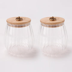 Urbane Home Borosilicate Glass Jar with Bamboo Lid | Kitchen Organizer Items & Storage | Multi-utility, Leakproof, Airtight Storage Jar for Cookies, Snacks, Tea, Coffee, Sugar | Set of 2 (830ml)